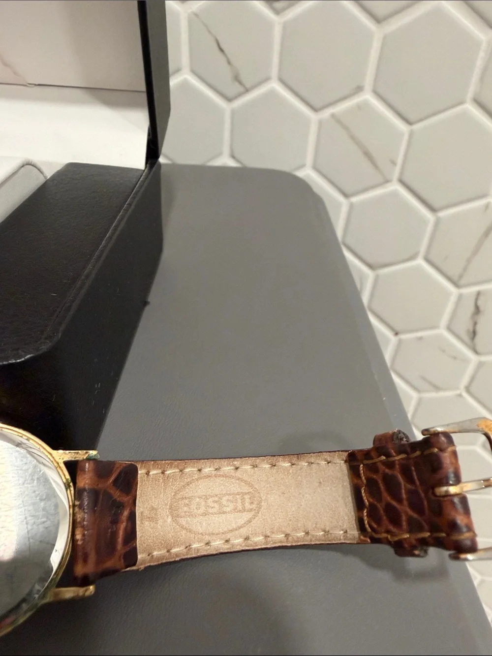 90s vintage Seiko Gold Dial Watch with Brown Leather Strap